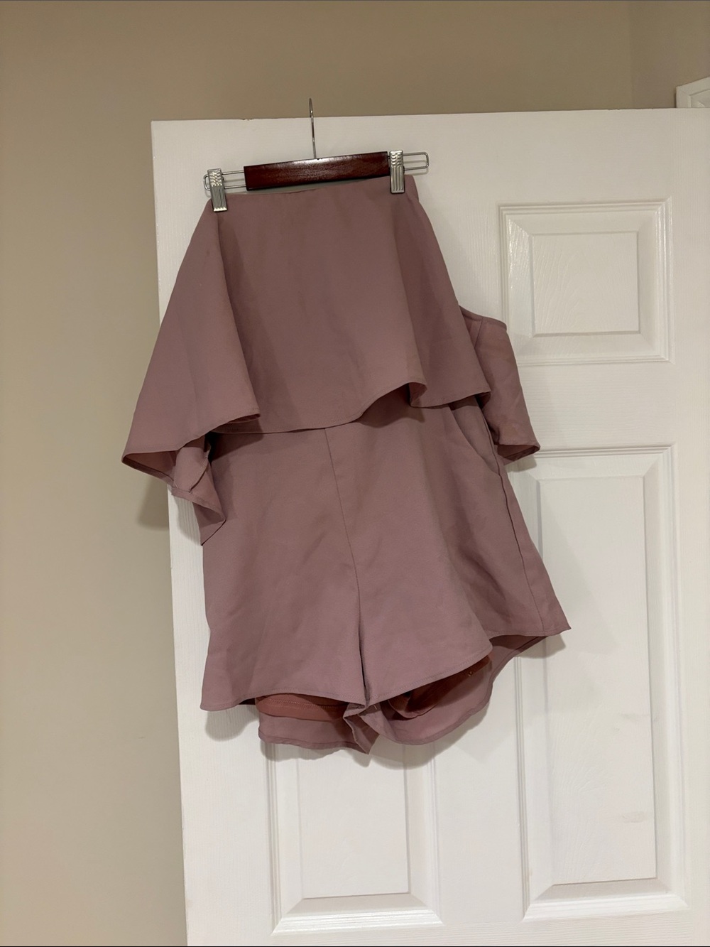 She + Sky Strapless Ruffle Romper in Dusty Mauve